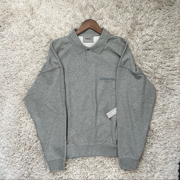 Fear of God Essentials Core Collection Long Sleeve Polo Dark Heather Oat… - Picture 3 of 10